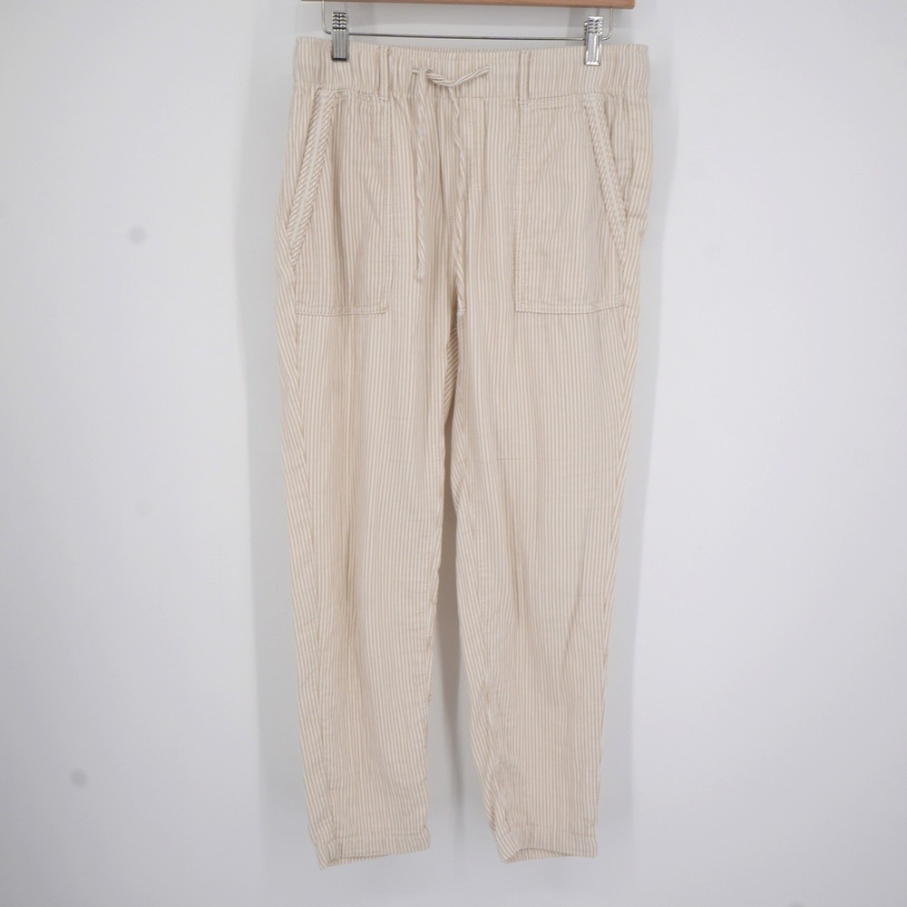 Old Navy Striped Tapered Pants Womens Small Beige White Cotton Casual Beach